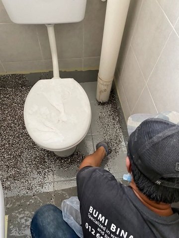 toilet Waterproofing epoxy flake coating bathroom